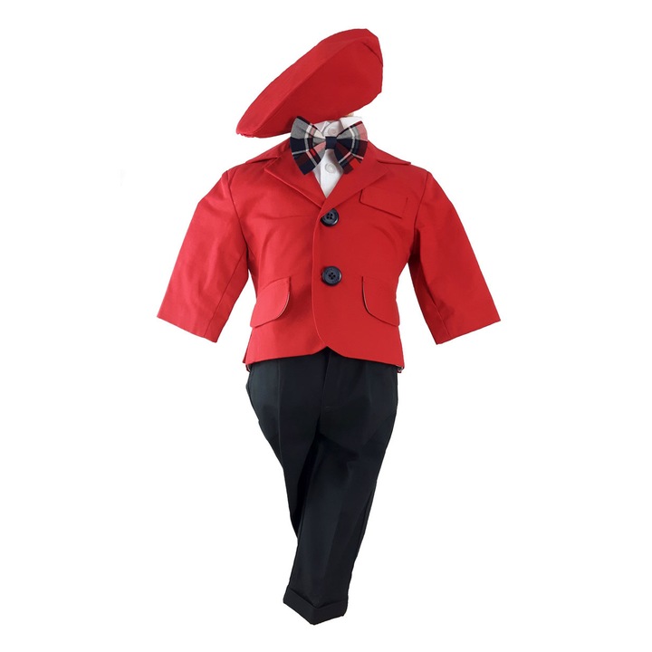 Costum botez baieti, model Baby Boss rosu, varsta 0-3 luni