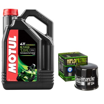 Pachet schimb ulei MOTUL 5100 10W40 4L si filtru ulei HIFLO HF204 pentru motociclete HONDA Pachet schimb ulei MOTUL 5100 10W40 4L si filtru ulei HIFLO HF204 pentru motociclete HONDA