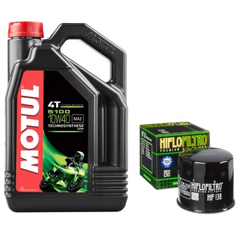 Pachet schimb ulei MOTUL 5100 10W40 4L si filtru ulei racing HIFLO HF138RC pentru motociclete SUZUKI Pachet schimb ulei MOTUL 5100 10W40 4L si filtru ulei racing HIFLO HF138RC pentru motociclete SUZUKI