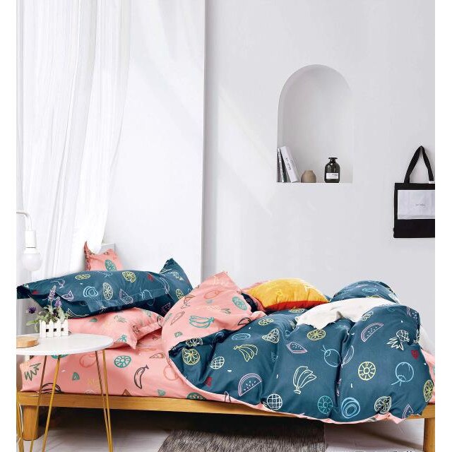 Lenjerie de pat, bumbac finet, pat single, 4 piese, Fructe