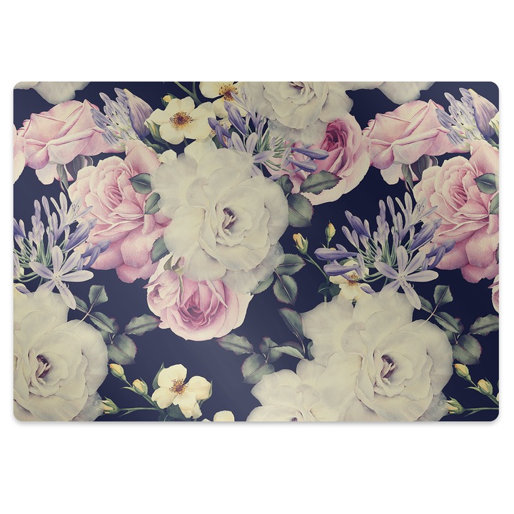 Covor pentru scaun de birou, trandafiri albi Vintage, 100x70 cm