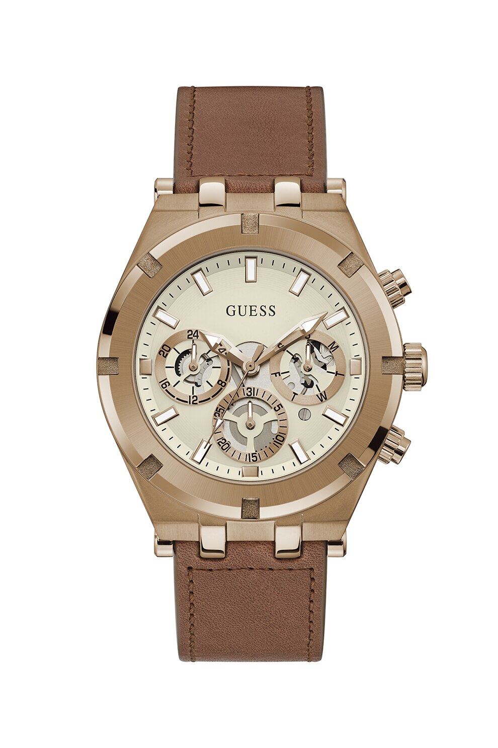 Guess, Ceas cu functii multiple si curea de piele, Maro