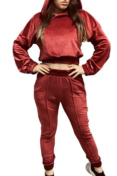 Trening dama catifea cu dungi, doua piese, Velvet Edition, Cherry Trening dama catifea cu dungi, doua piese, Velvet Edition, Cherry