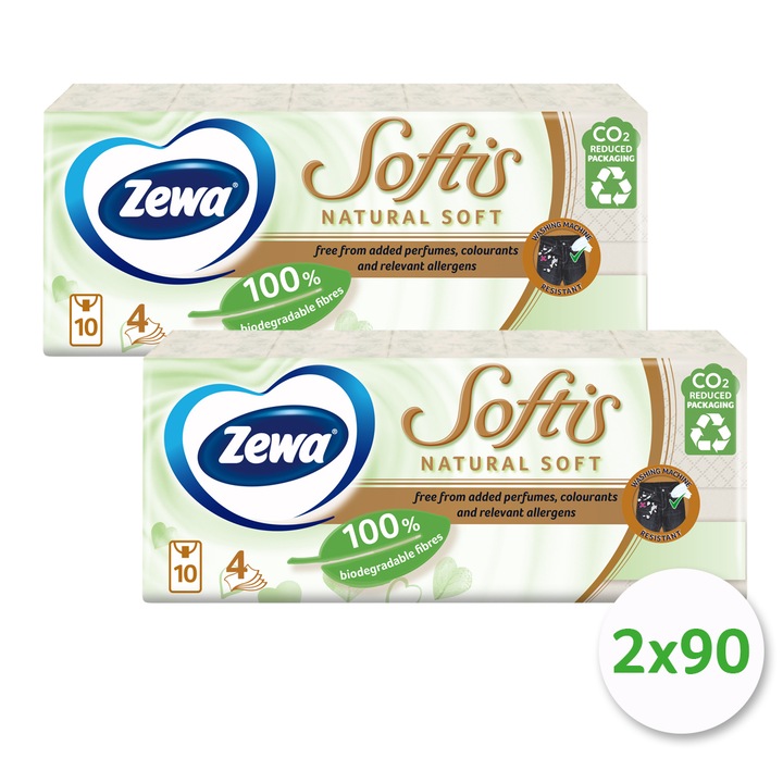 Zewa Softis Natural Soft papír zsebkendő, 4 rétegű, 2x90 db