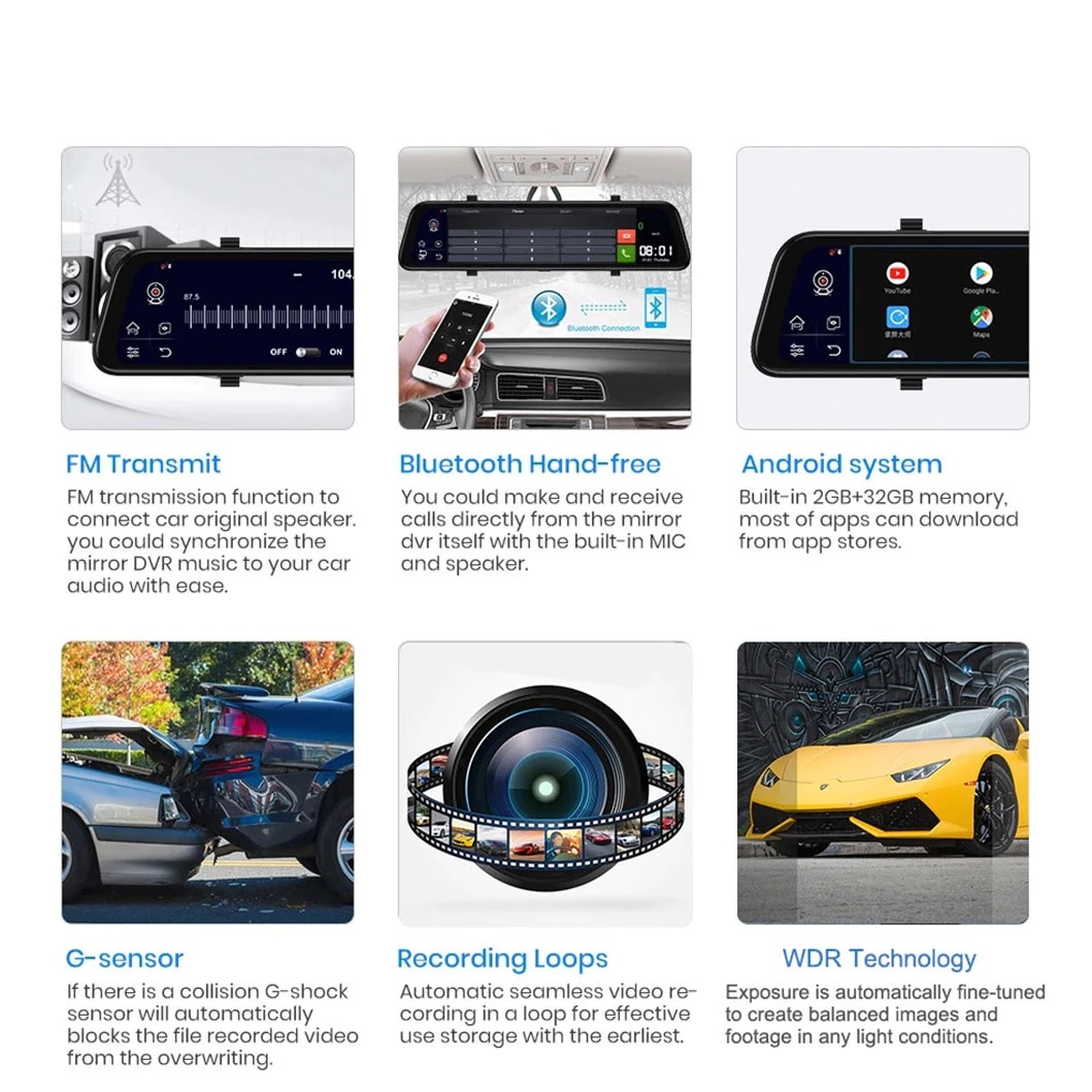 Двойна огледална камера за кола DVR Pyramid® SIM 4G + WiFi, Android ...