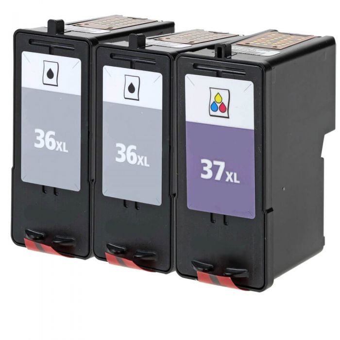 Set de 3 Tonere 2x 36xl BK 37xl Color 1500 Pagini Multicolor 51 ml Compatibile Lexmark PRINTER Z2400,Z2410,Z2420, Lexmark AII IN One X3630,X3650,X4630,X4650X,5650,X6650,X6675