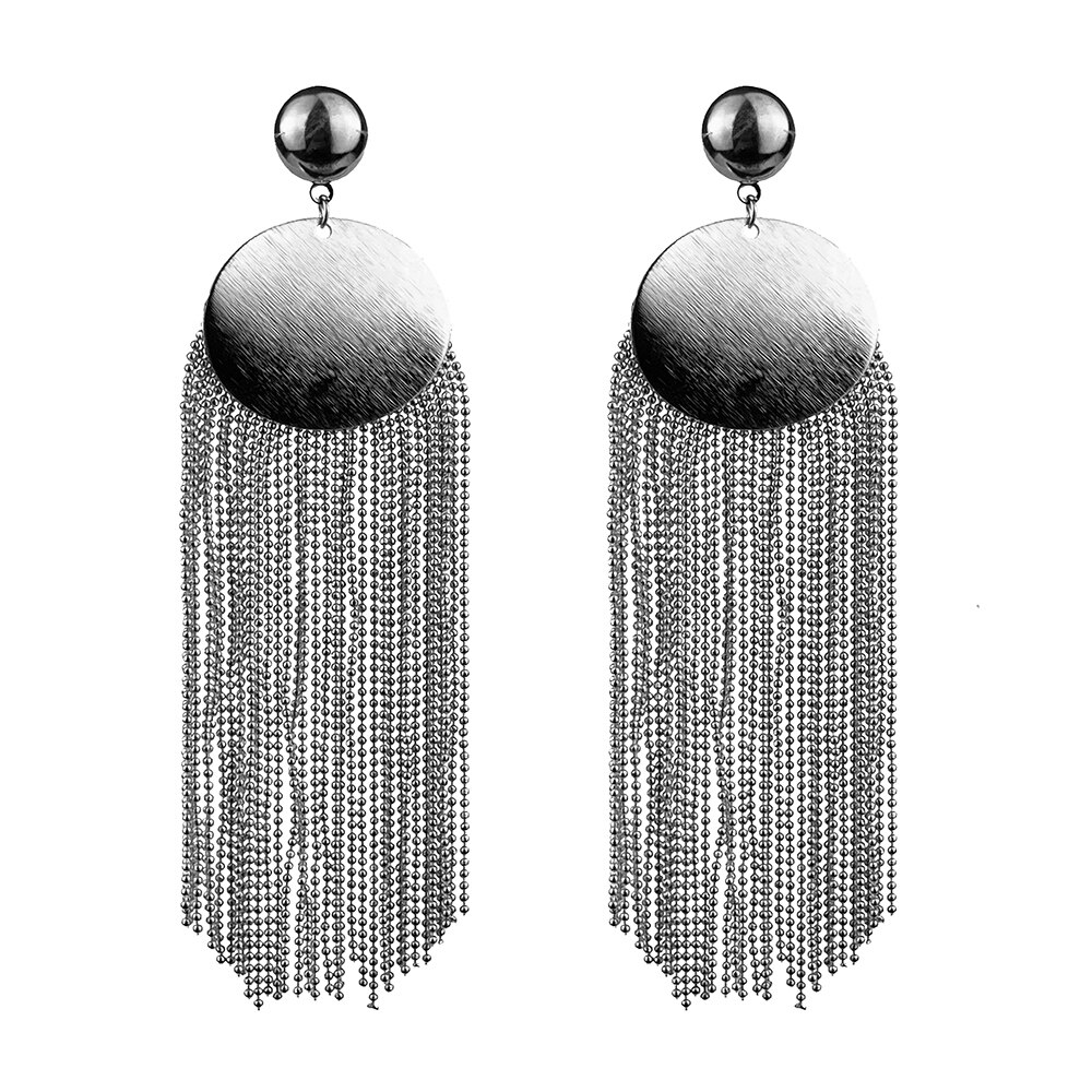 Cercei argintiu luxury eleganti lungi cu franjuri metalici WE013