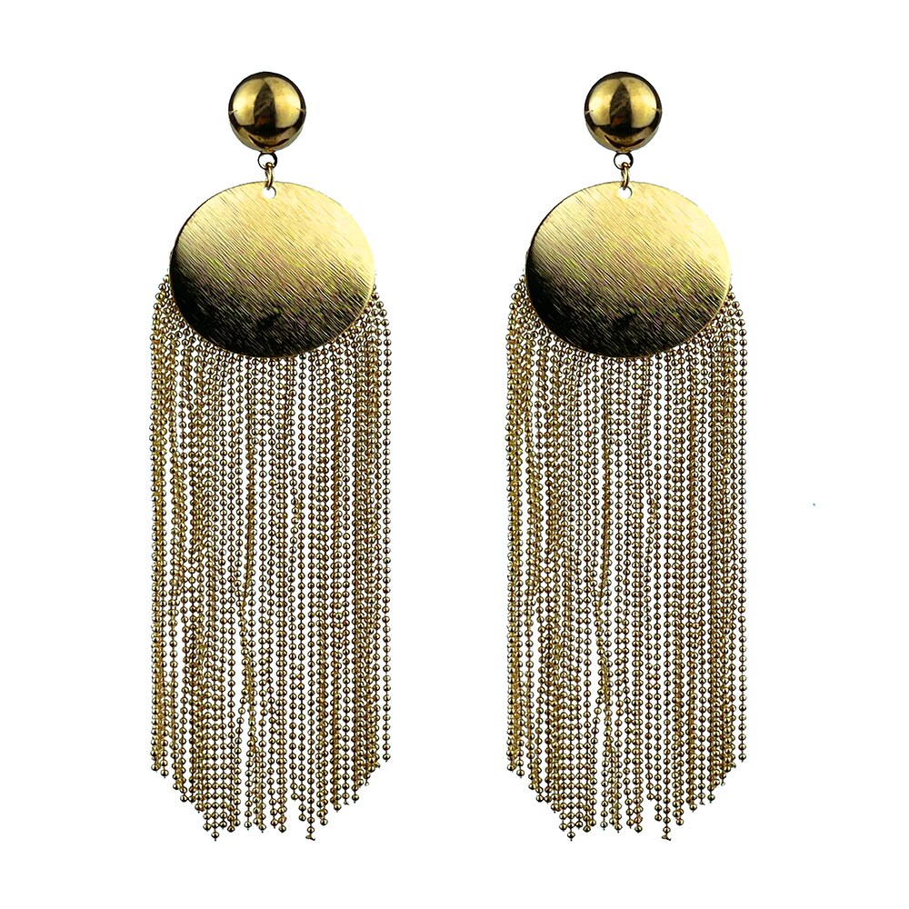 Cercei auriu luxury eleganti lungi cu franjuri metalici WE013