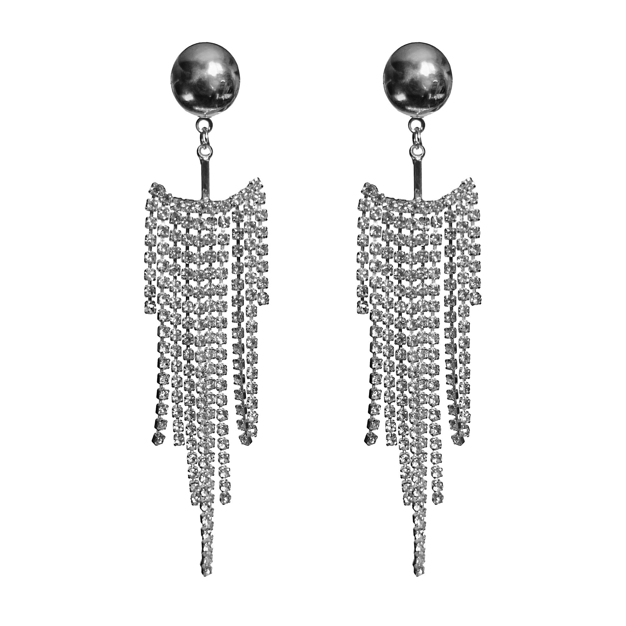 Cercei argintiu luxury eleganti lungi cu franjuri strasuri WE016