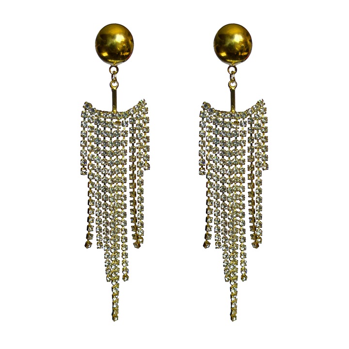 Cercei auriu luxury eleganti lungi cu franjuri strasuri WE016