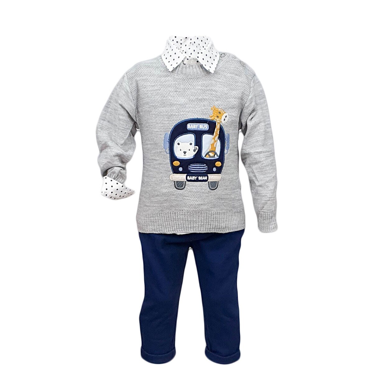 Compleu casual-elegant pentru baieti, trei piese, albastru-gri