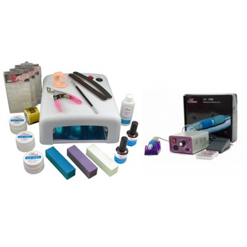 Kit unghii false complet cu 3 geluri UV de constructie, lampa UV si freza electrica Kit unghii false complet cu 3 geluri UV de constructie, lampa UV si freza electrica