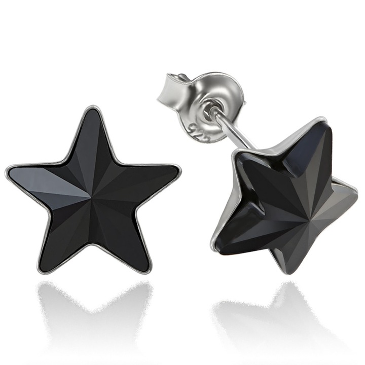 Fülbevaló, Ezüst 925, ródium bevonattal, csillag alakú Swarovski kristályokkal, 10mm, Csavaros