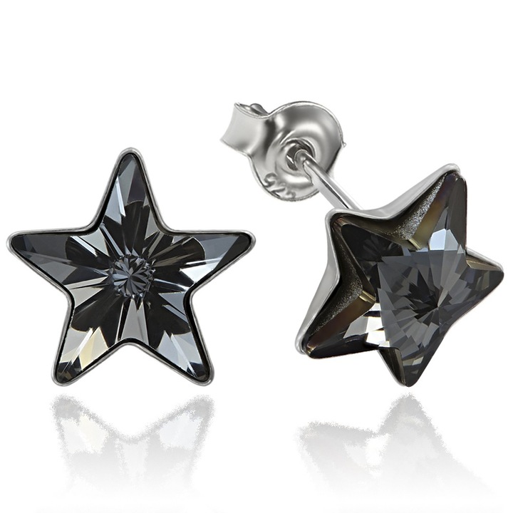 Fülbevaló Silver 925 ródium bevonattal, Swarovski® Star kristályokkal, 10mm, Ezüst Éjszaka, Csavar