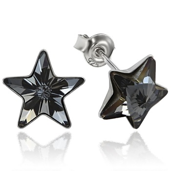 Cercei Argint 925 placat cu rodiu cu cristale Swarovski® Star, 10mm, Silver Night, Surub Cercei Argint 925 placat cu rodiu cu cristale Swarovski® Star, 10mm, Silver Night, Surub