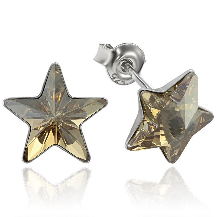 Fülbevaló Ezüst 925 ródium bevonattal, Swarovski® Star kristályokkal, 10mm, Golden Shadow, Csavar