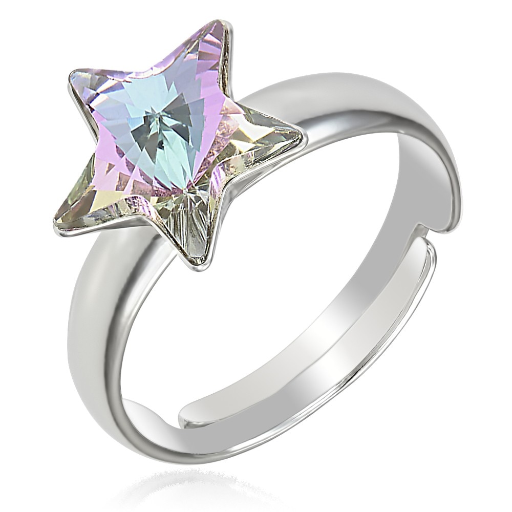 Inel Argint 925 placat cu rodiu cu cristale Swarovski® Star, 10mm, Vitrail Light