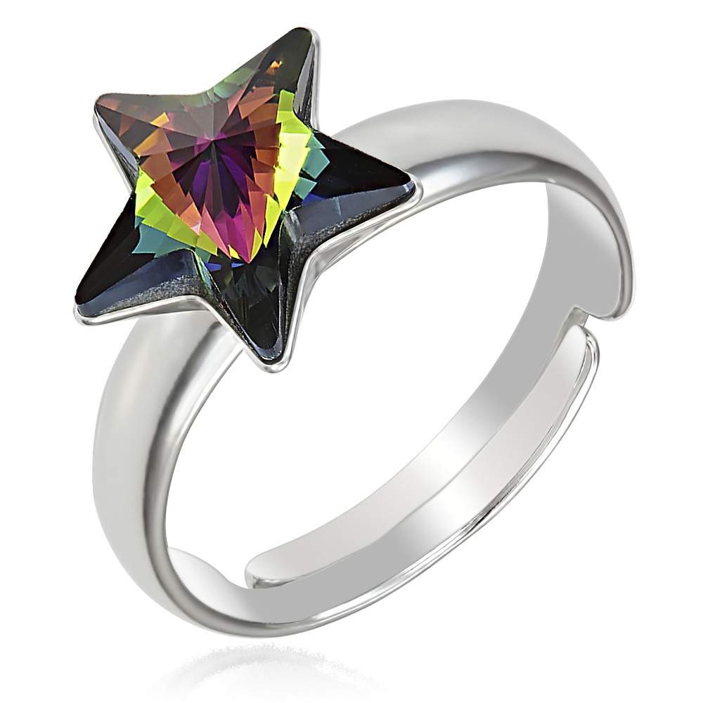 Inel Argint 925 placat cu rodiu cu cristale Swarovski® Star, 10mm, Vitrail Medium