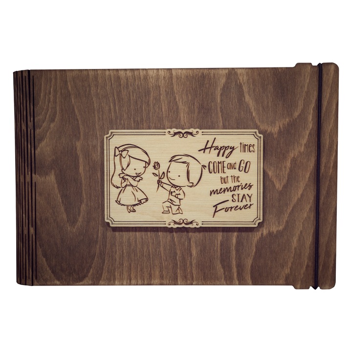 Album foto A5 din lemn, VintageBox, "Daruieste o floare - Happy Time ", nuc inchis