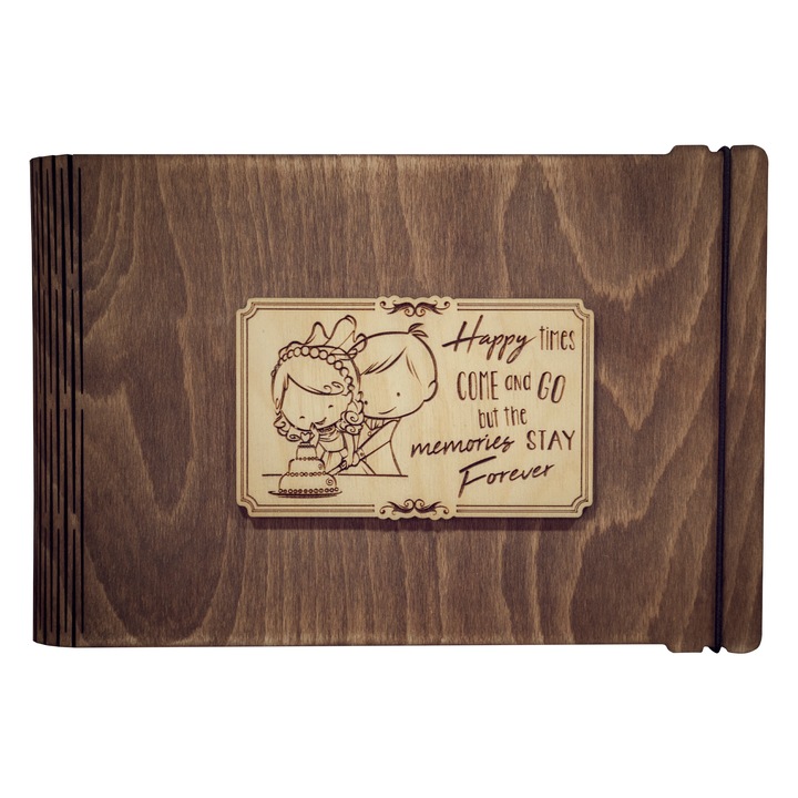 Album foto A5 din lemn, VintageBox, "Moment dulce - Happy Time ", nuc inchis