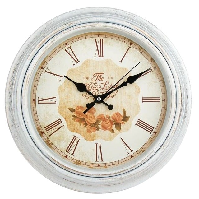 Ceas decorativ de perete cu numere romane, model Vintage Gold White, Alb/Auriu, 29.5x4.5 cm