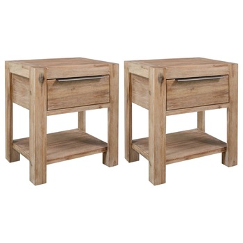 Set de 2 noptiere cu sertar, vidaXL, Lemn masiv de acacia, 40x30x48 cm, Maro Set de 2 noptiere cu sertar, vidaXL, Lemn masiv de acacia, 40x30x48 cm, Maro