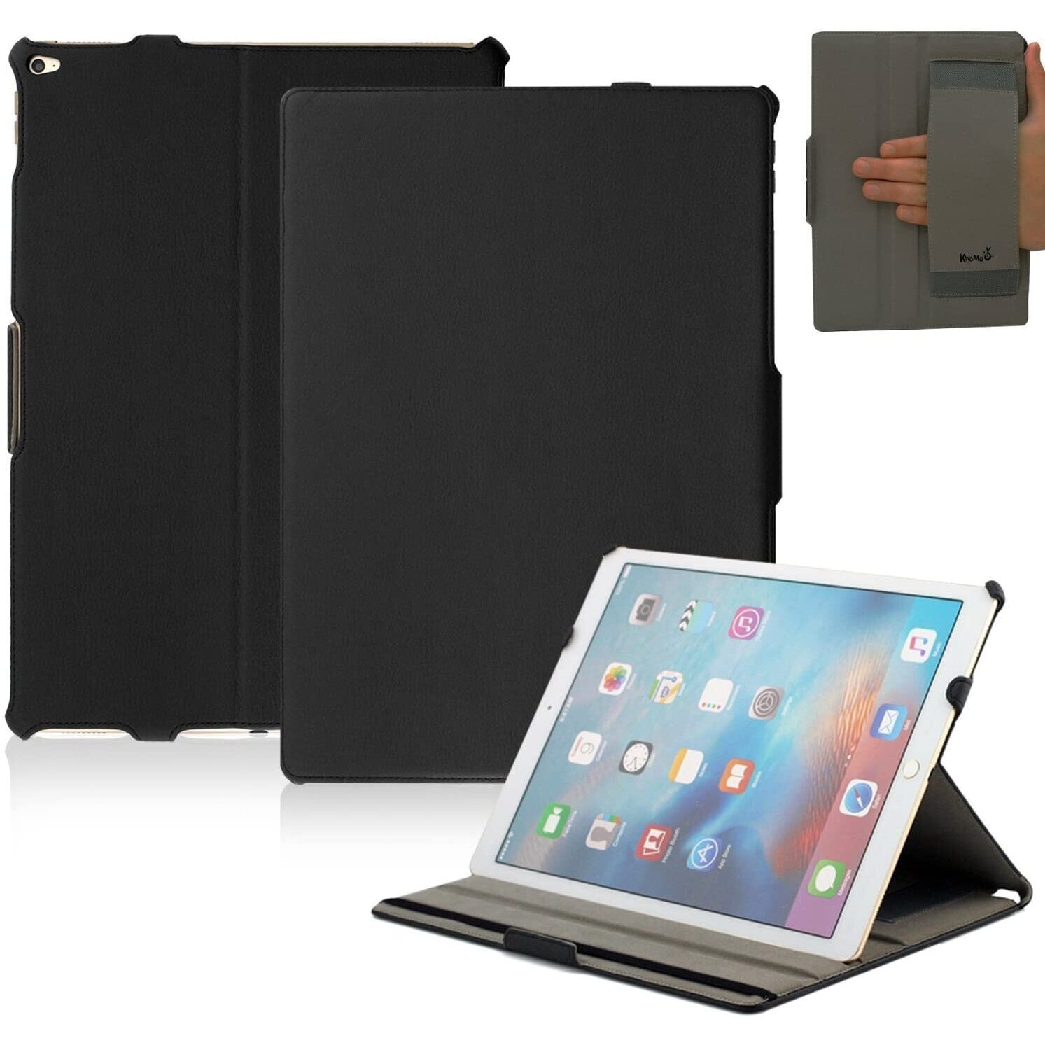 Husa de protectie Khomo, Apple iPad Pro 9,7", Piele, Negru