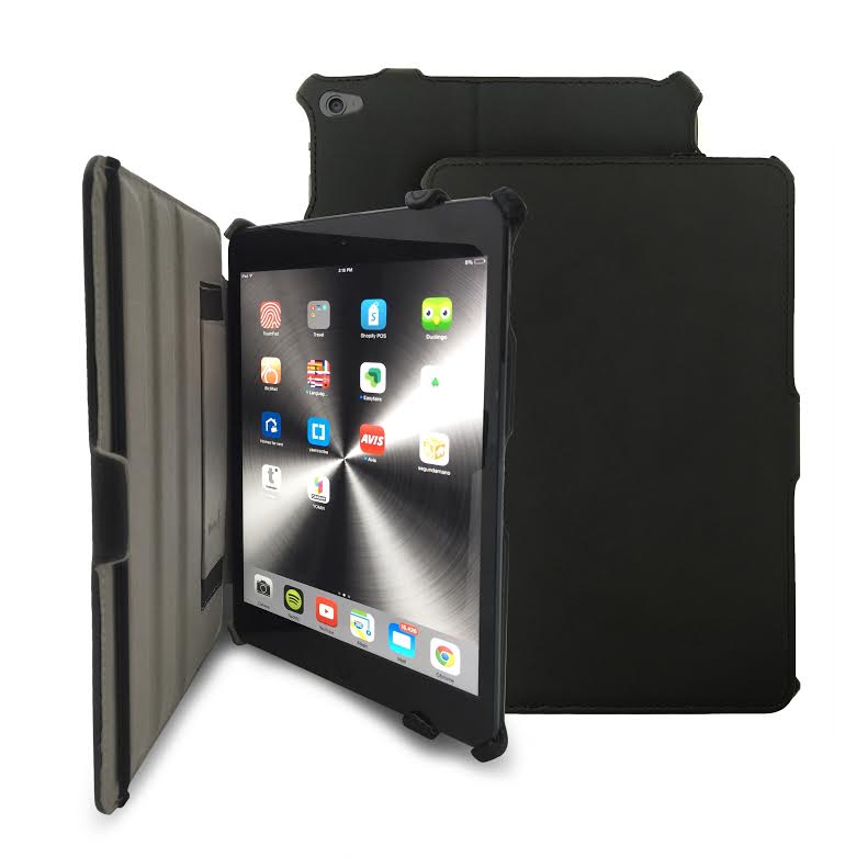 Husa de protectie Khomo, Piele, Flip Cover, iPad Mini 4, Negru