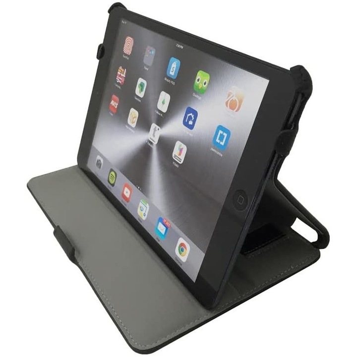 Husa de protectie Khomo, Piele, Flip Cover, iPad Mini 4, Negru