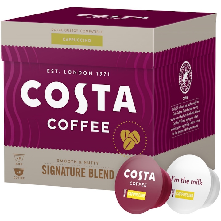 Капсули Costa Signature Blend Cappuccino, Съвместими с Dolce Gusto, 16 капсули, 8 напитки