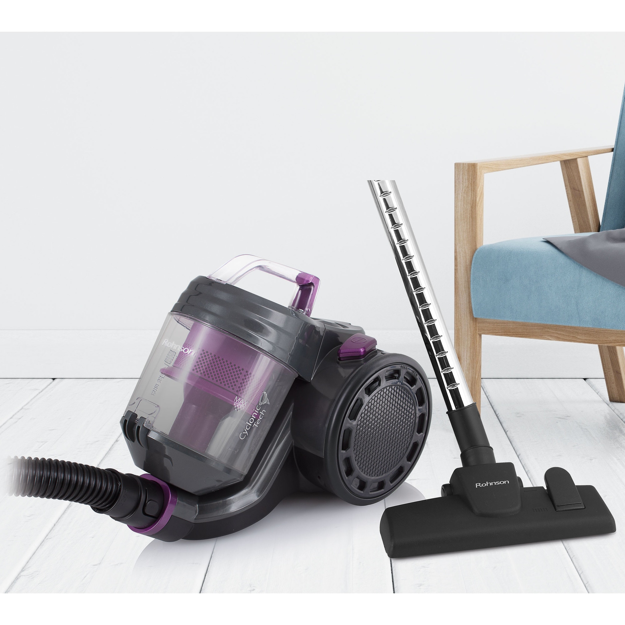 Aspirator fara sac Cyclone R1225 Cyclonic Tech 800W, ERP, Filtru HEPA, recipient 2L, negru-violet