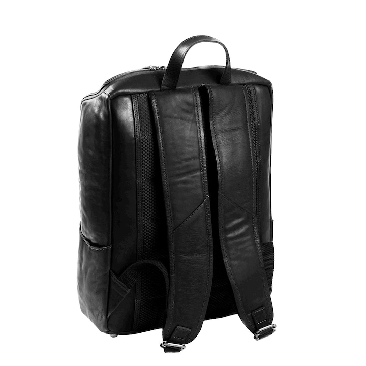 Rucsac pentru laptop de 15,4 inch, The Chesterfield Brand, din piele neagra model Rich