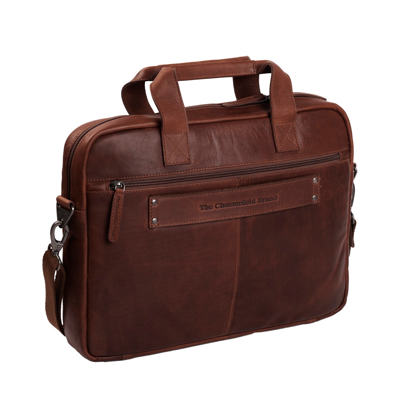Geanta de laptop din piele naturala maro inchis, The Chesterfield Brand, Calvi 15.6 inch