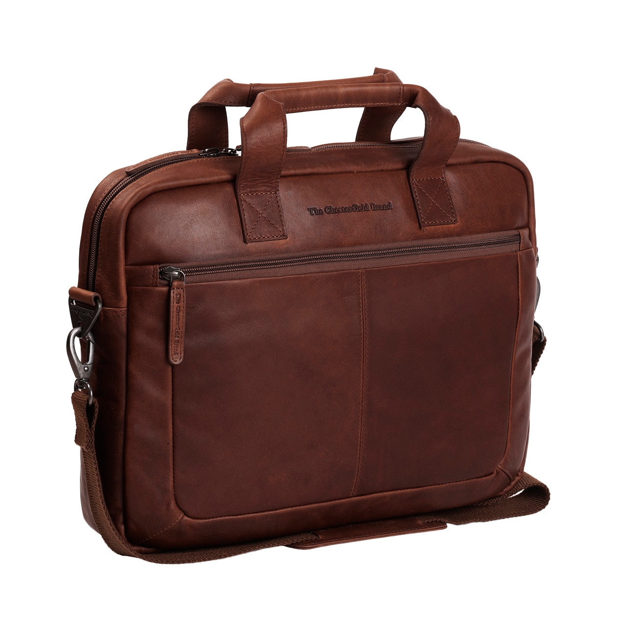 Geanta de laptop din piele naturala maro inchis, The Chesterfield Brand, Calvi 15.6 inch