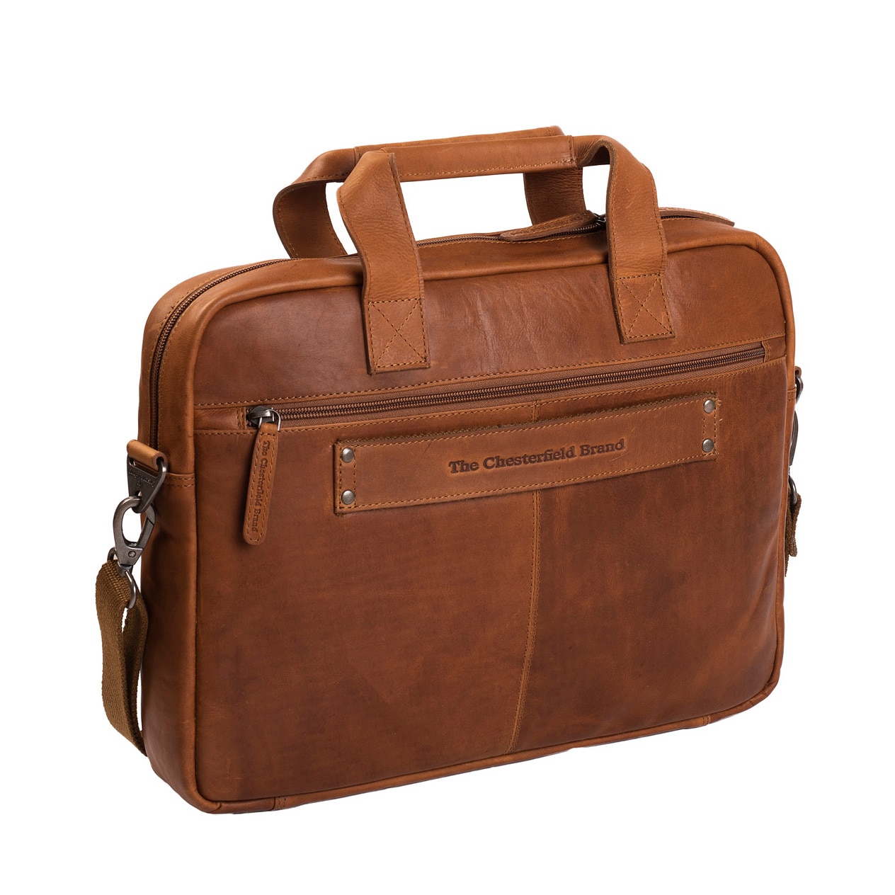Geanta de laptop din piele naturala maro coniac, The Chesterfield Brand, Calvi 15.6 inch