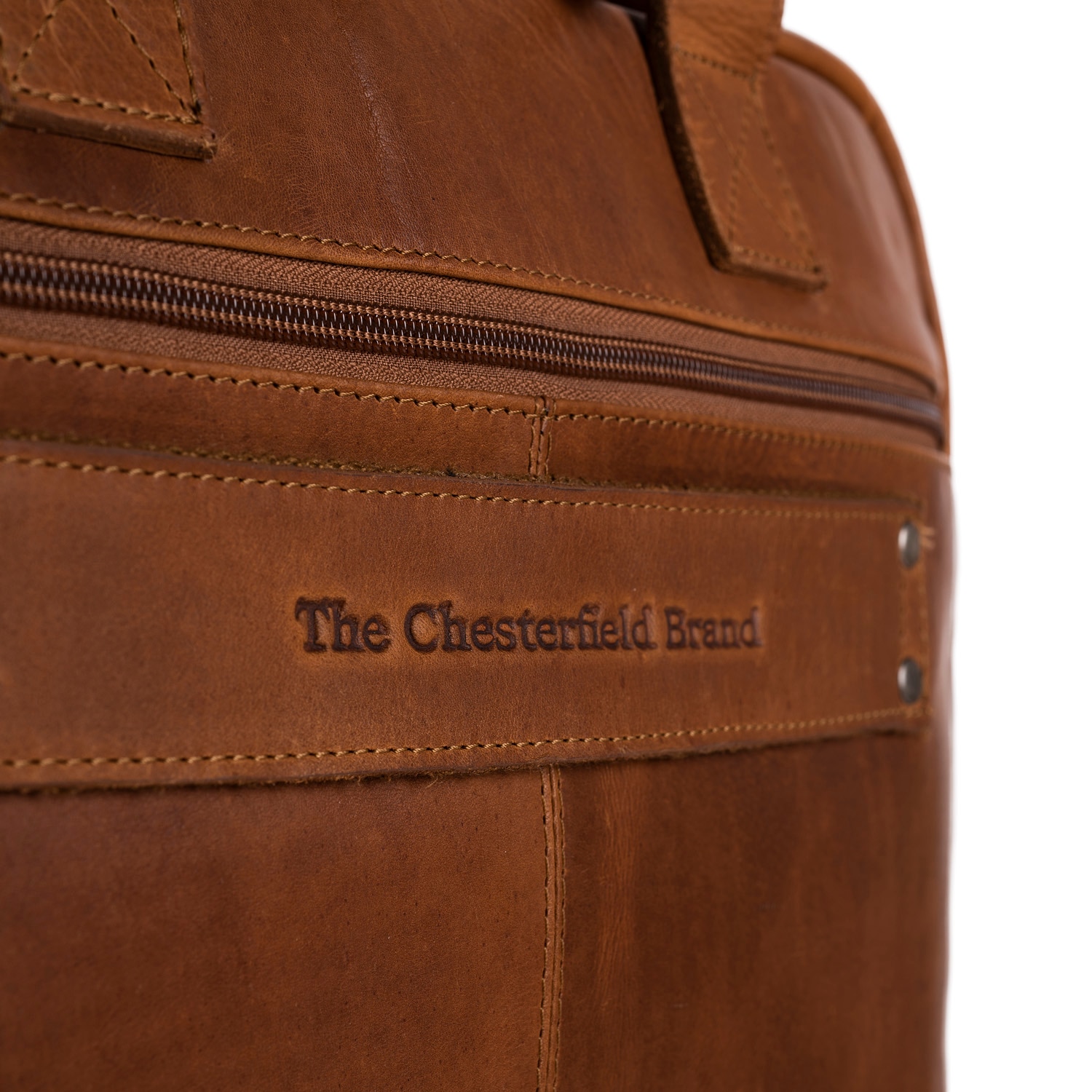 Geanta de laptop din piele naturala maro coniac, The Chesterfield Brand, Calvi 15.6 inch
