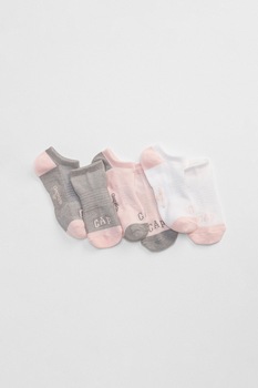 GAP, Set 3 perechi de sosete scurte, fete, imprimeu logo, Taupe/Roz pastel/Alb GAP, Set 3 perechi de sosete scurte, fete, imprimeu logo, Taupe/Roz pastel/Alb