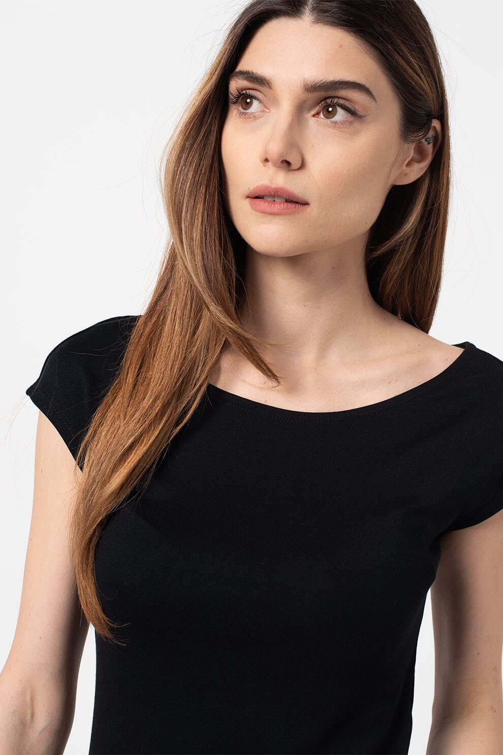 GAP, Tricou din amestec de modal cu decolteu barcuta, Negru