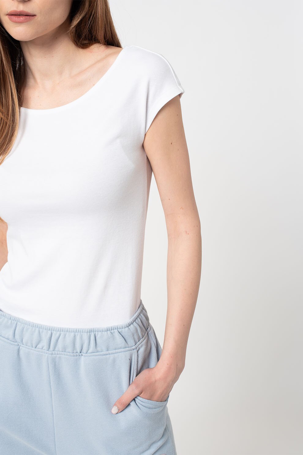 GAP, Tricou din amestec de modal cu decolteu barcuta, Alb