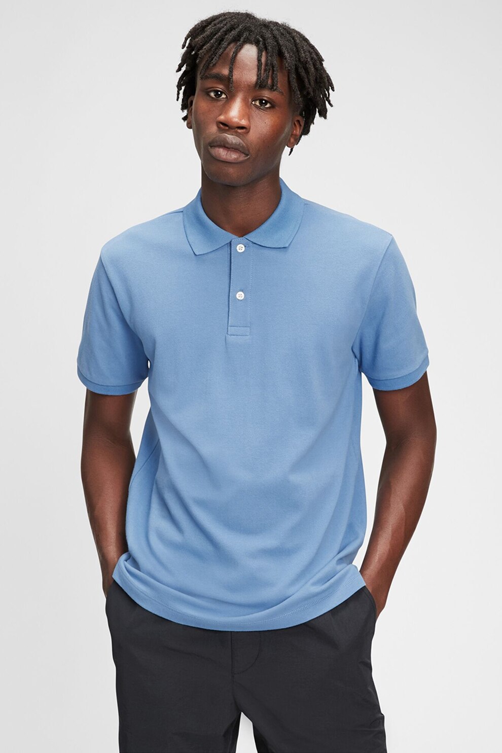 GAP, Tricou polo din material pique, Albastru deschis