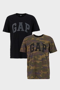 GAP, Камуфлажна тениска с лого, 2 части, Черен / Каки, M