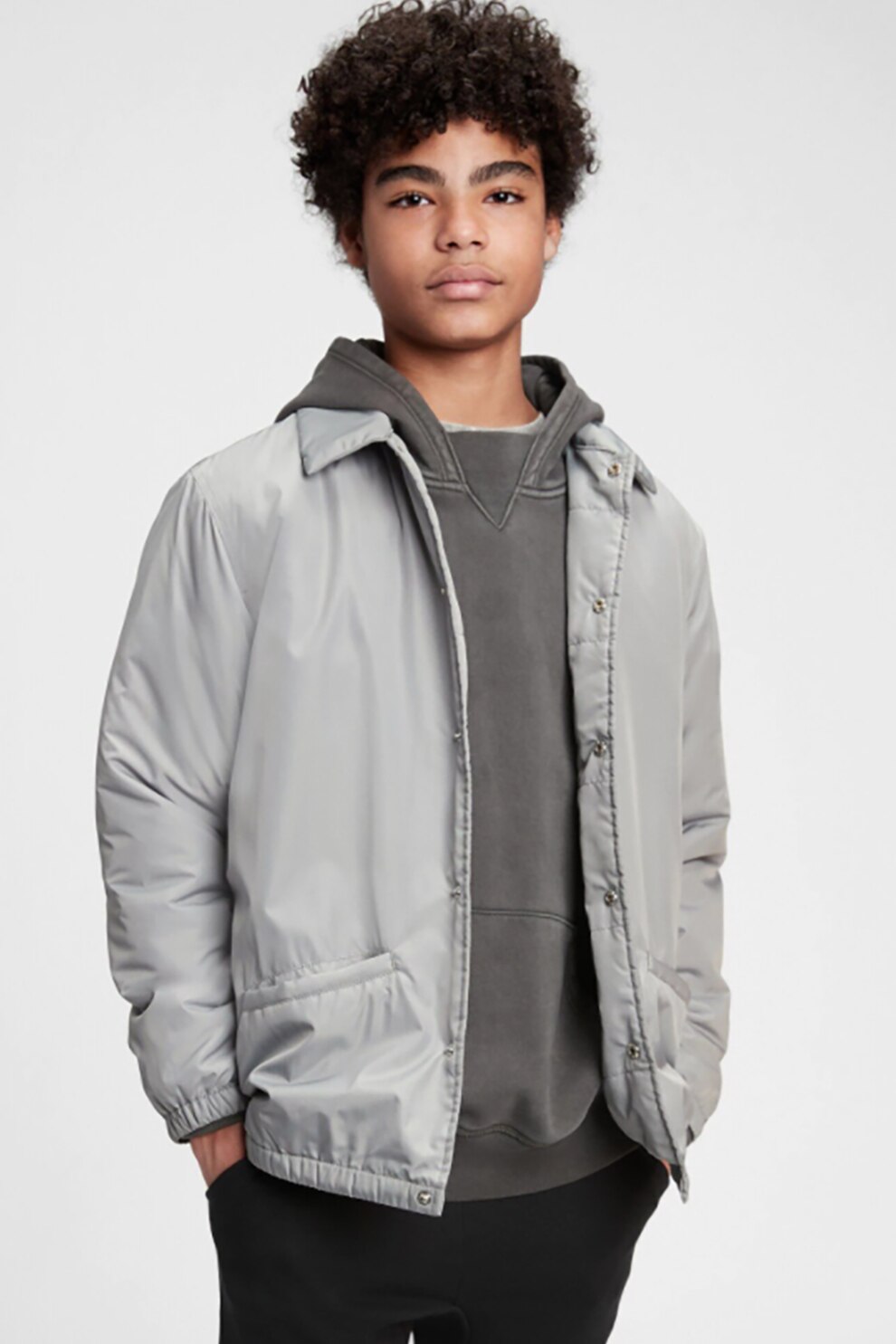 Geaca cu capse GAP Gri cenusa, Gri cenusa