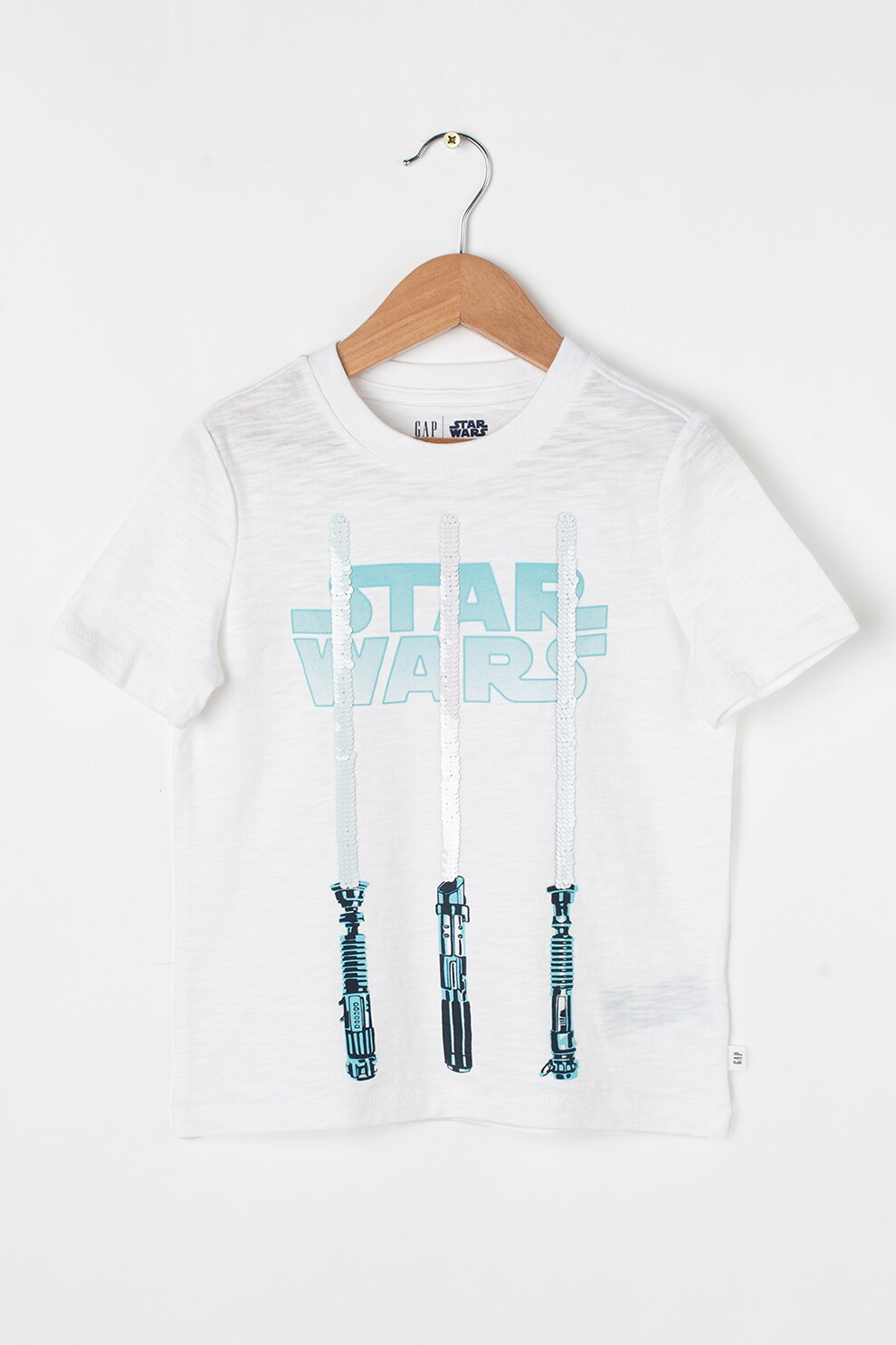 GAP, Tricou cu decolteu la baza gatului si model grafic, Alb, 130 CM