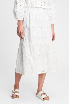 GAP, Fusta cu talie inalta din dantela Sangallo, Alb optic GAP, Fusta cu talie inalta din dantela Sangallo, Alb optic