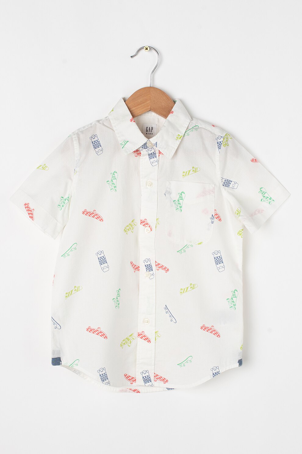 GAP, Camasa cu maneci scurte si model grafic, Alb, 120 CM