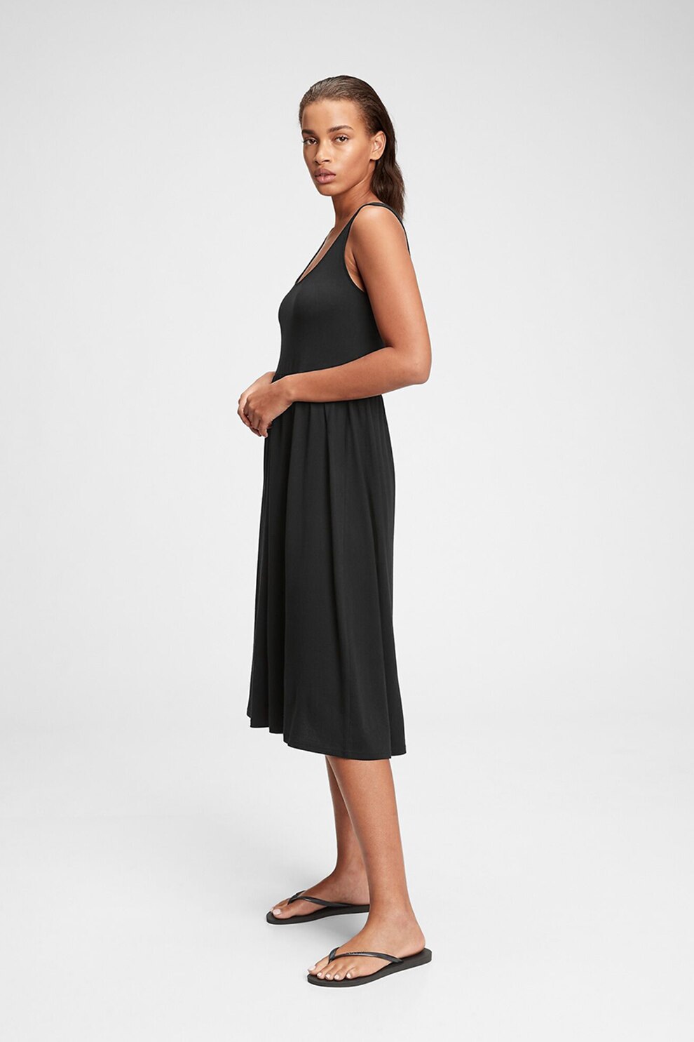 GAP, Rochie midi evazata din amestec de modal, Negru