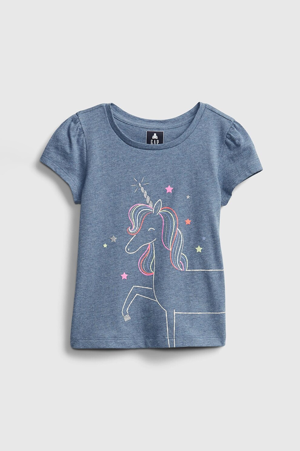 GAP, Tricou de bumbac cu imprimeu, Albastru prafuit/Galben pal/Roz