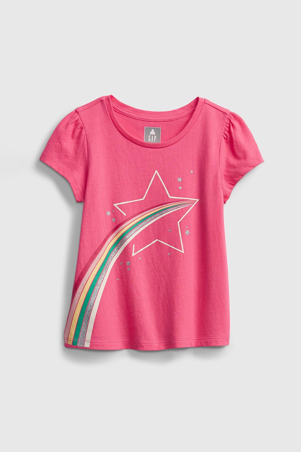 GAP, Tricou de bumbac cu imprimeu, Roz aprins/Alb/Argintiu