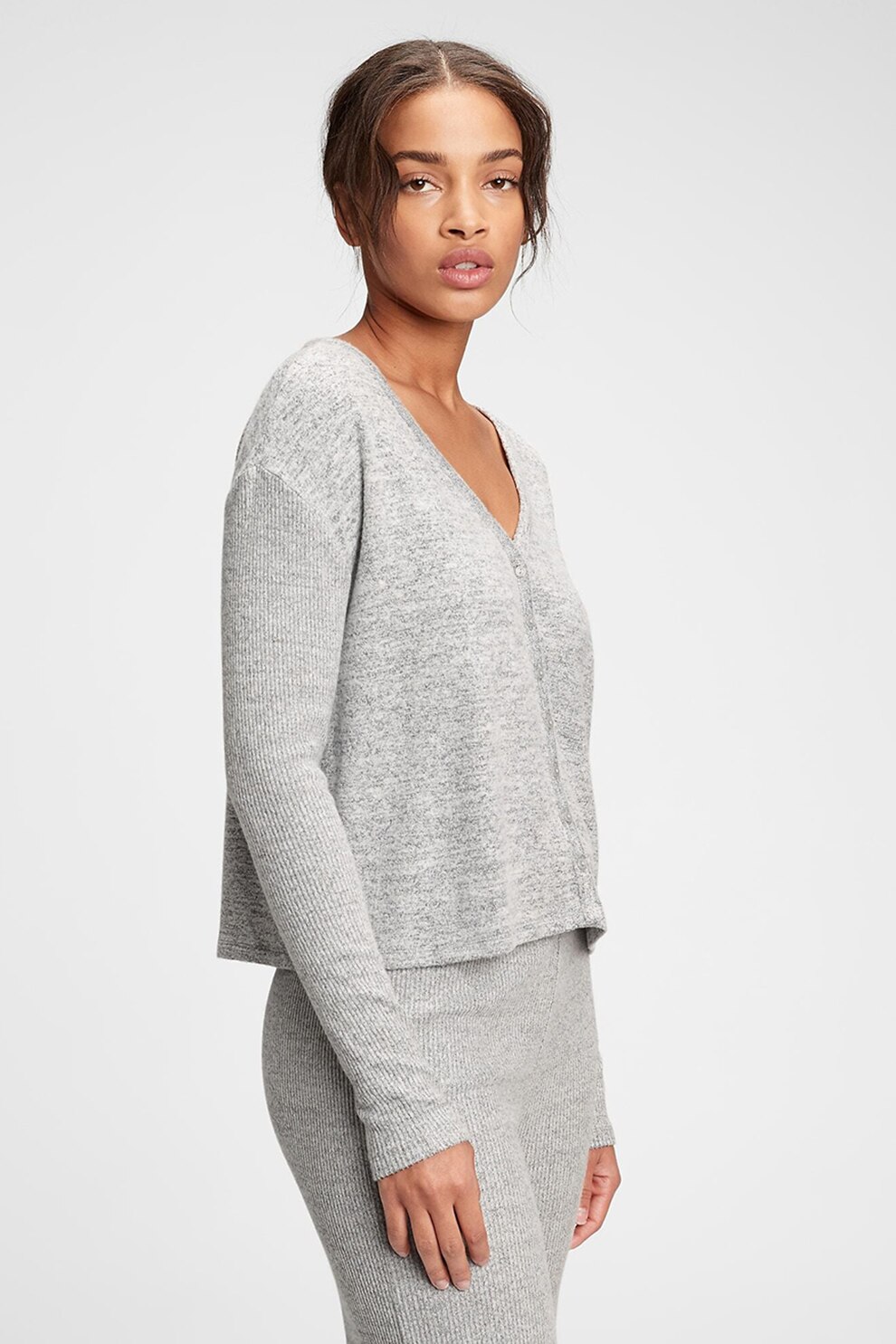 GAP, Cardigan lejer cu maneci cazute, Gri deschis melange