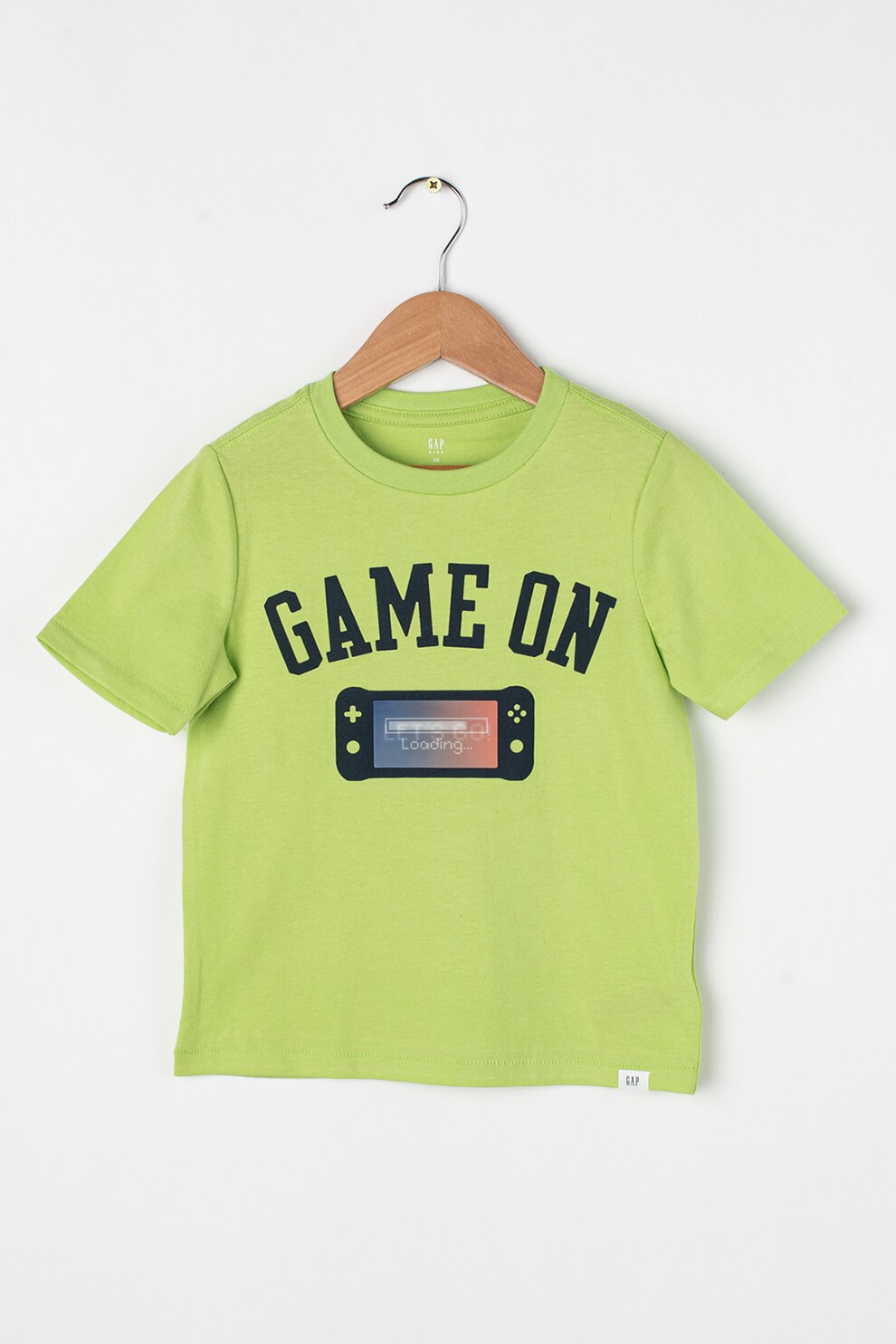 GAP, Tricou cu decolteu la baza gatului si paiete reversibile, Verde lime